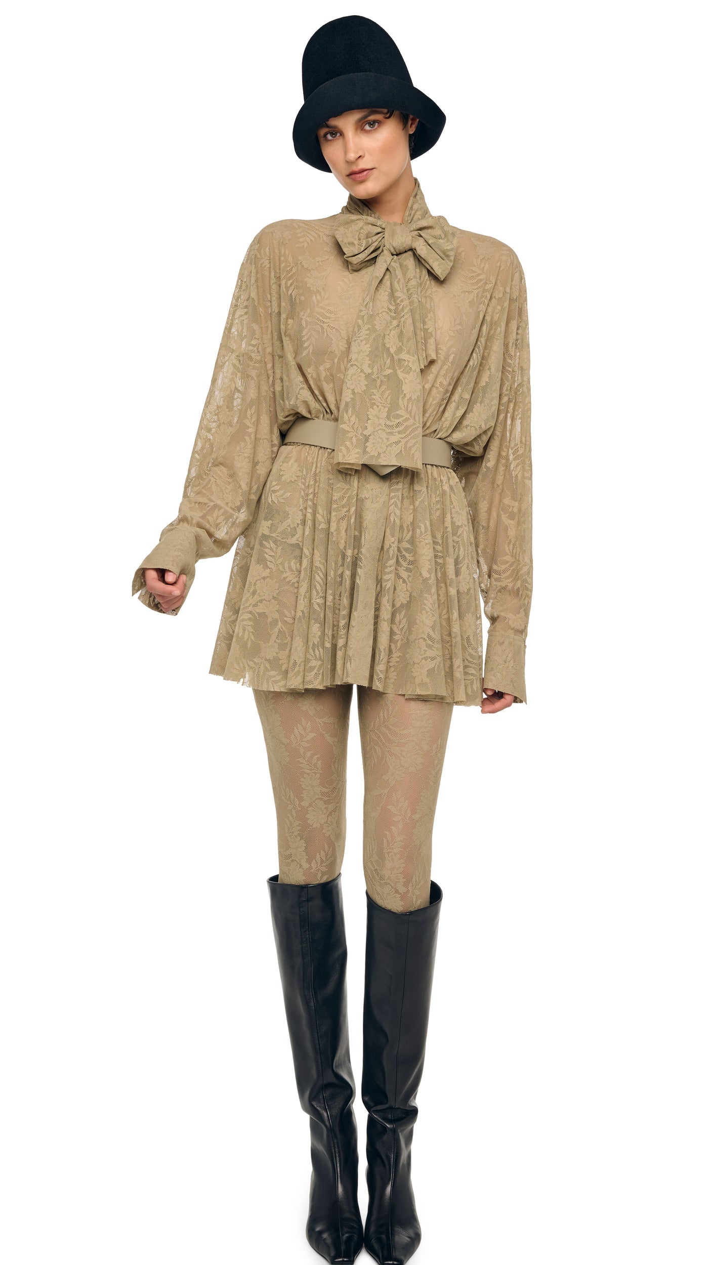 SUPER OS BF NK SHIRT FLARED MINI DRESS W/ BOW Elm | Norma Kamali Women