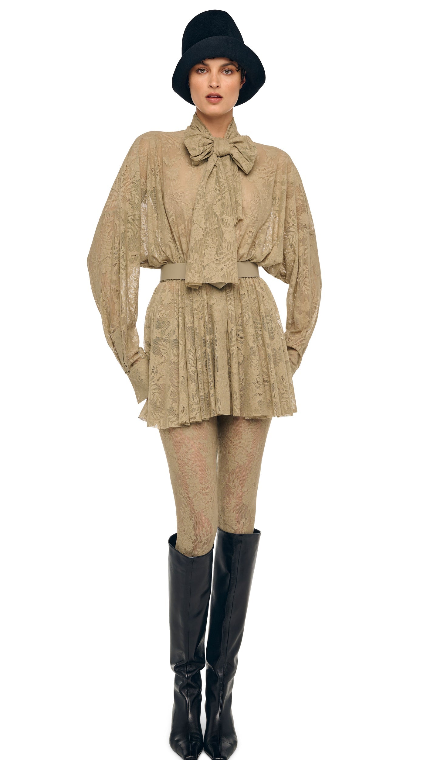 SUPER OS BF NK SHIRT FLARED MINI DRESS W/ BOW Elm | Norma Kamali Women
