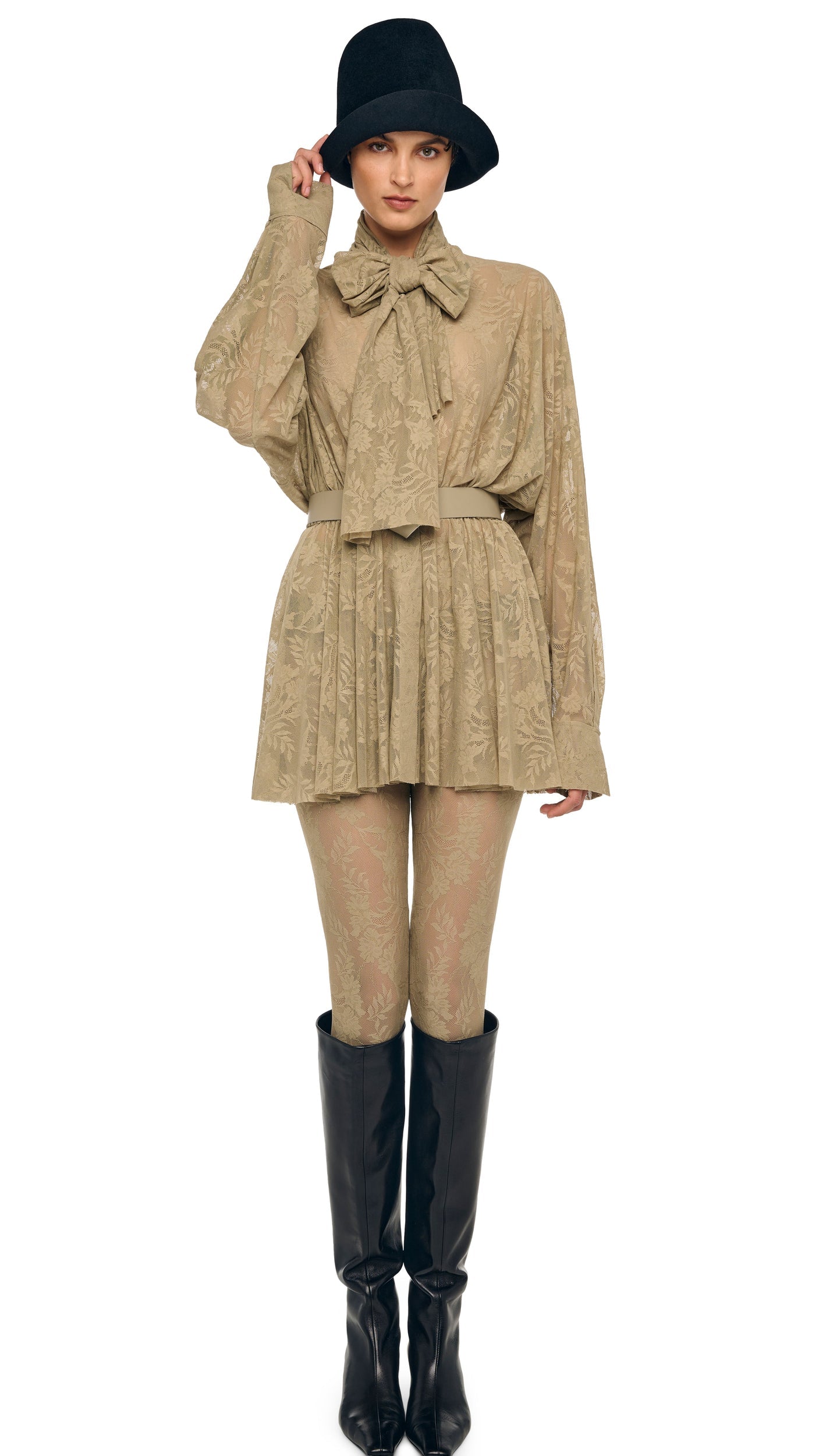 SUPER OS BF NK SHIRT FLARED MINI DRESS W/ BOW Elm | Norma Kamali Women