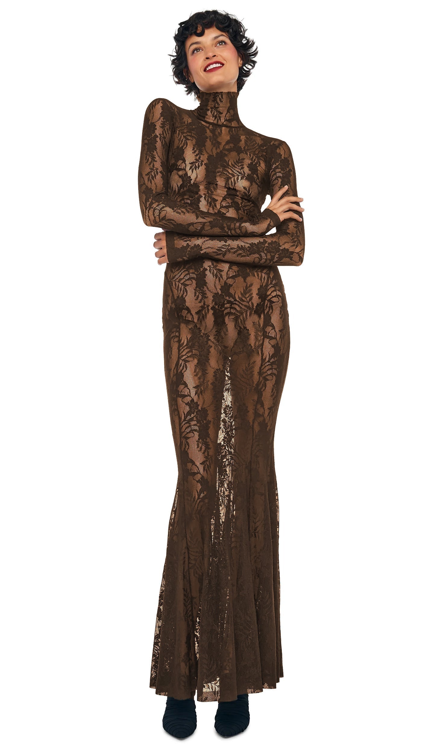 LONG SLEEVE TURTLE FISHTAIL GOWN Bark | Norma Kamali Women
