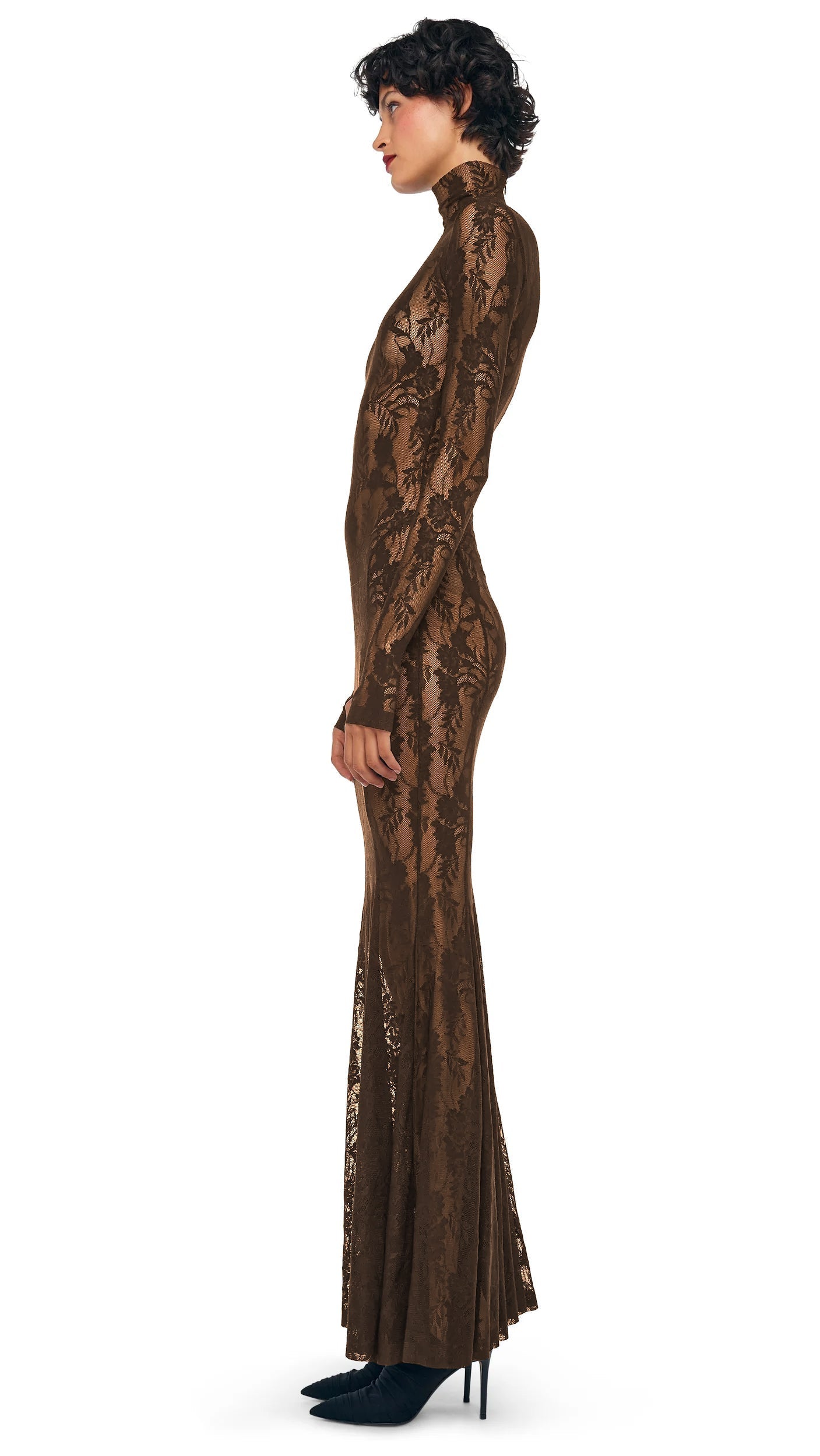LONG SLEEVE TURTLE FISHTAIL GOWN Bark | Norma Kamali Women