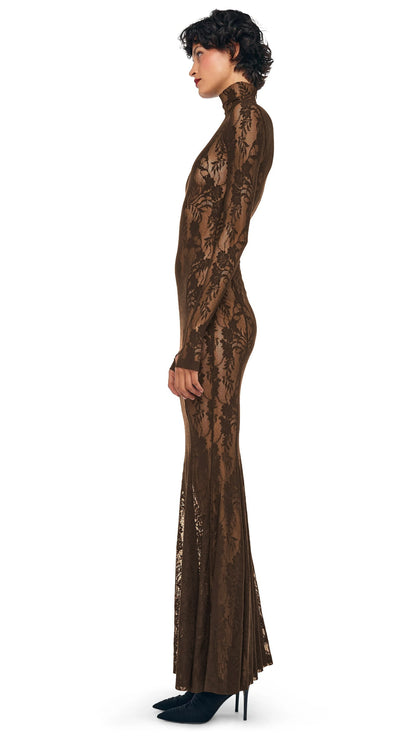 LONG SLEEVE TURTLE FISHTAIL GOWN Bark | Norma Kamali Women