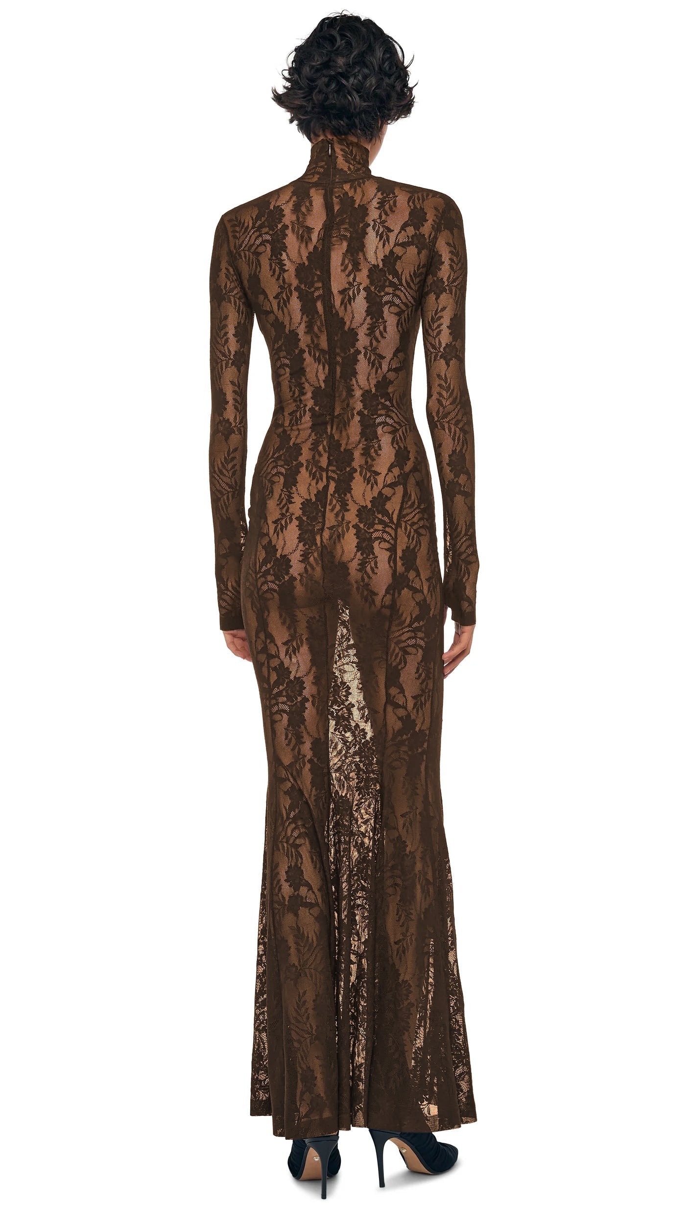 LONG SLEEVE TURTLE FISHTAIL GOWN Bark | Norma Kamali Women