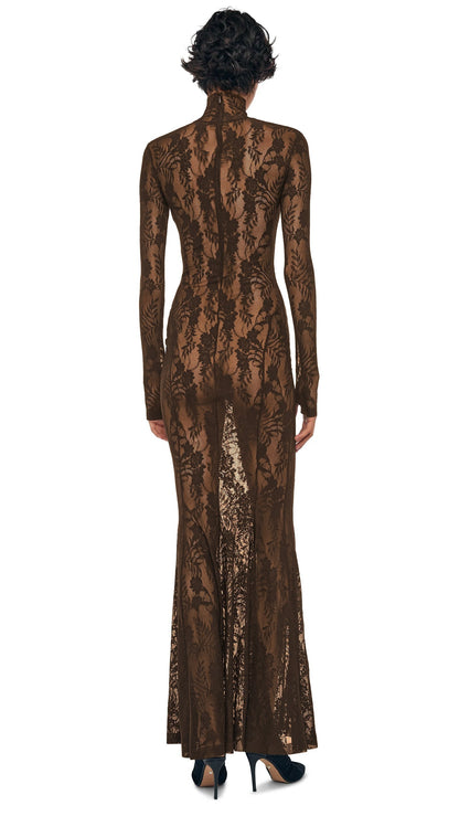 LONG SLEEVE TURTLE FISHTAIL GOWN Bark | Norma Kamali Women