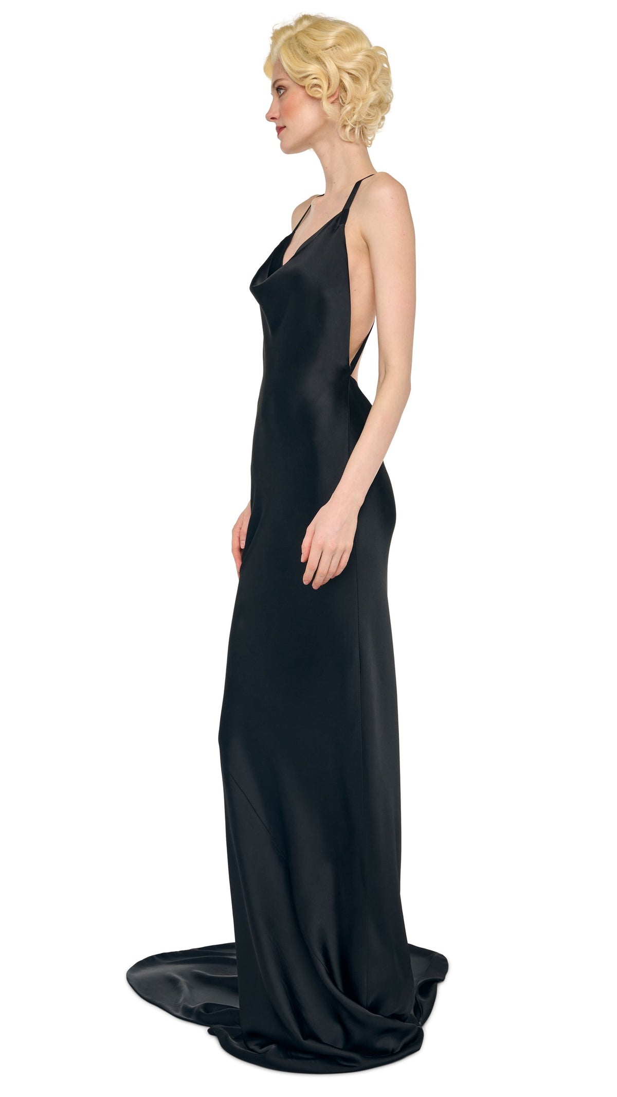 CROSS BACK BIAS GOWN W/ TRAIN Black | Norma Kamali Women