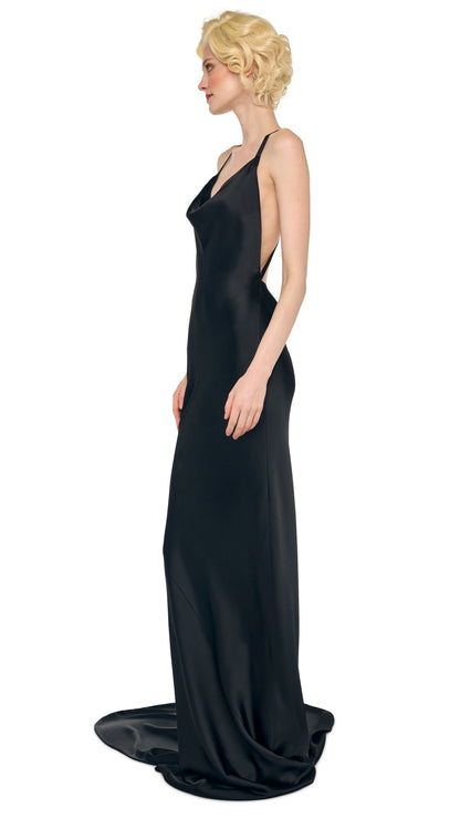 CROSS BACK BIAS GOWN W/ TRAIN Black | Norma Kamali Women