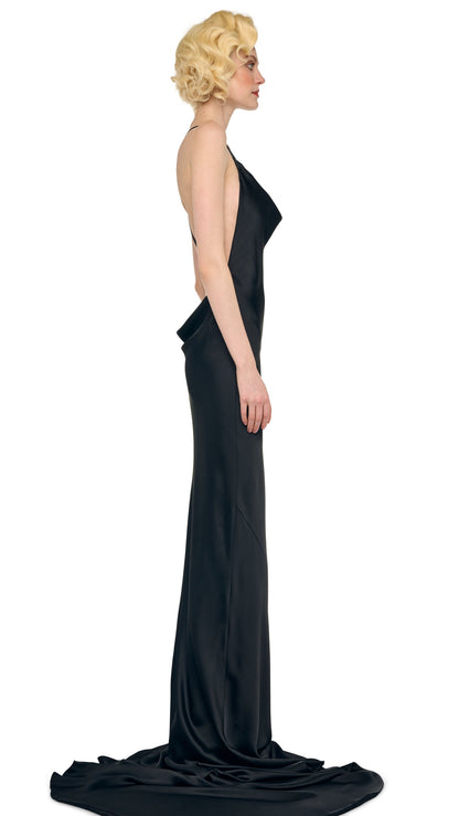 CROSS BACK BIAS GOWN W/ TRAIN Black | Norma Kamali Women