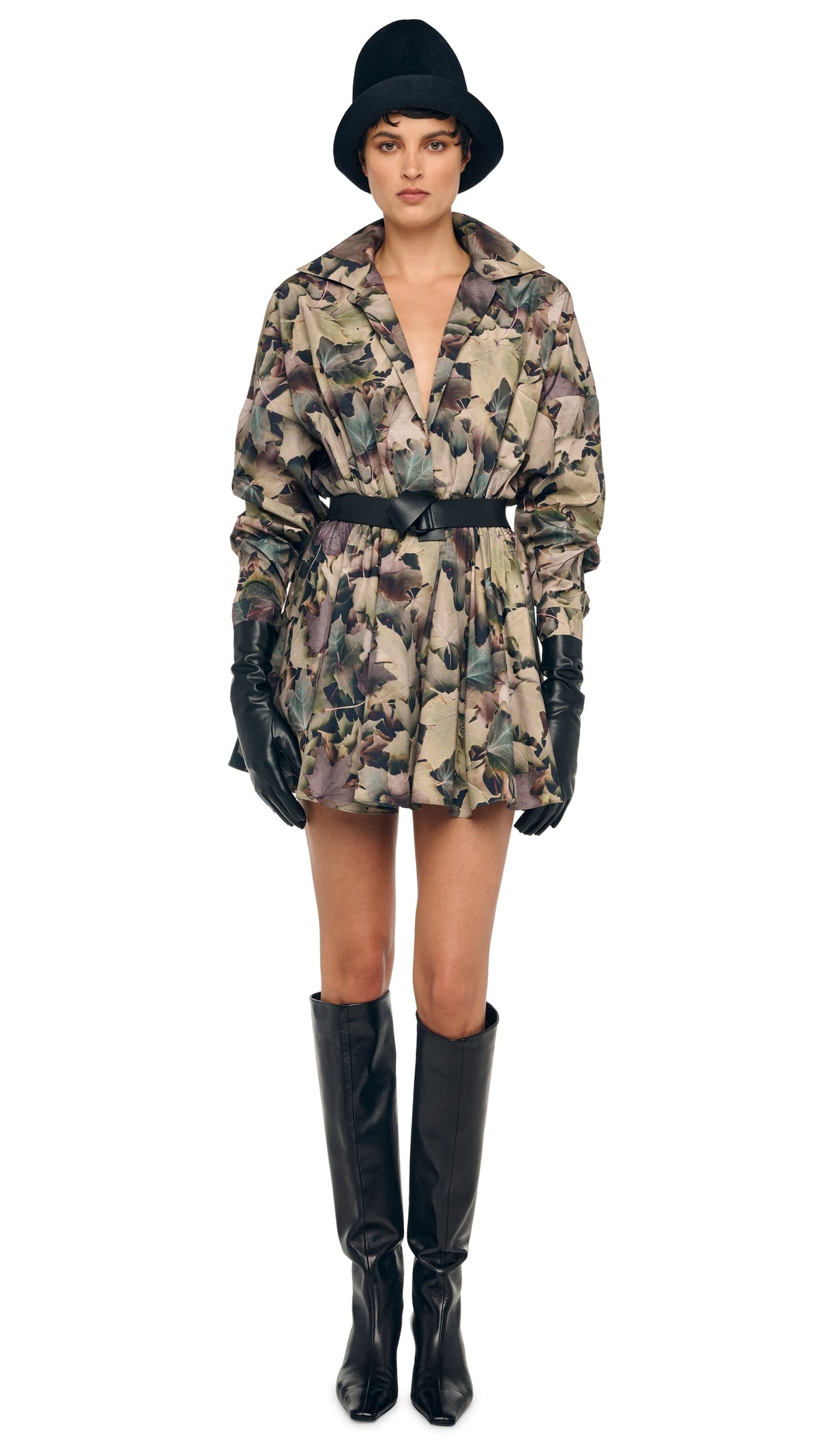 SUPER OS BF NK SHIRT FLARED MINI DRESS Autumn Leaves | Norma Kamali Women