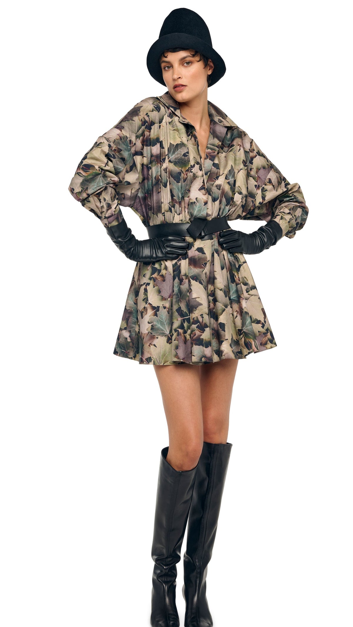 SUPER OS BF NK SHIRT FLARED MINI DRESS Autumn Leaves | Norma Kamali Women