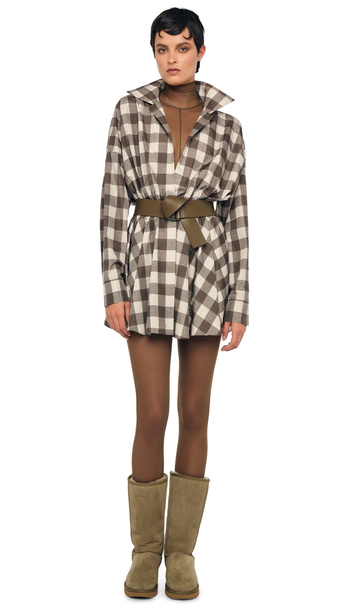 SUPER OS BF NK SHIRT FLARED MINI DRESS Bark Box Plaid | Norma Kamali Women