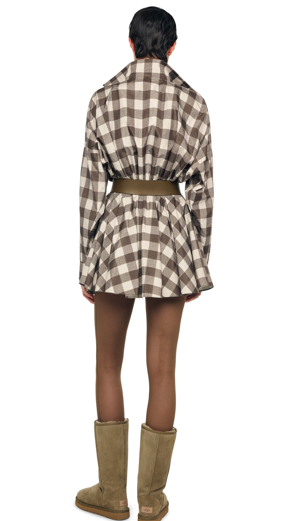 SUPER OS BF NK SHIRT FLARED MINI DRESS Bark Box Plaid | Norma Kamali Women