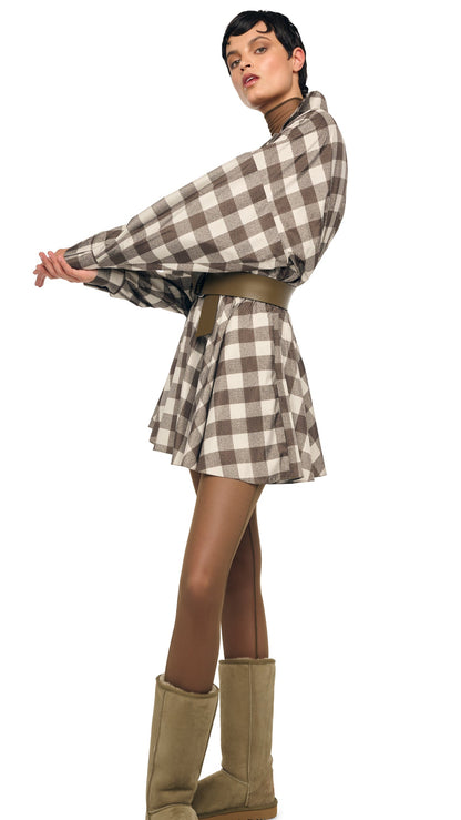 SUPER OS BF NK SHIRT FLARED MINI DRESS Bark Box Plaid | Norma Kamali Women