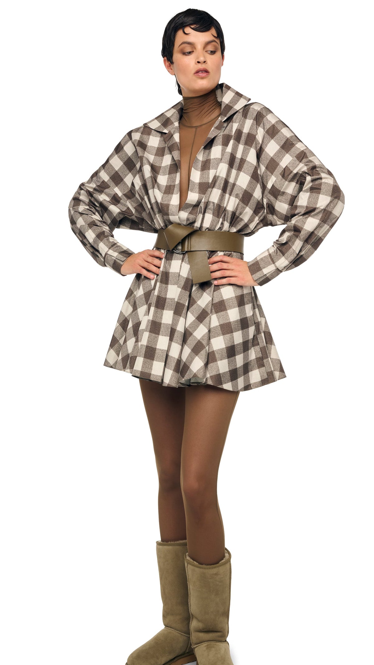 SUPER OS BF NK SHIRT FLARED MINI DRESS Bark Box Plaid | Norma Kamali Women