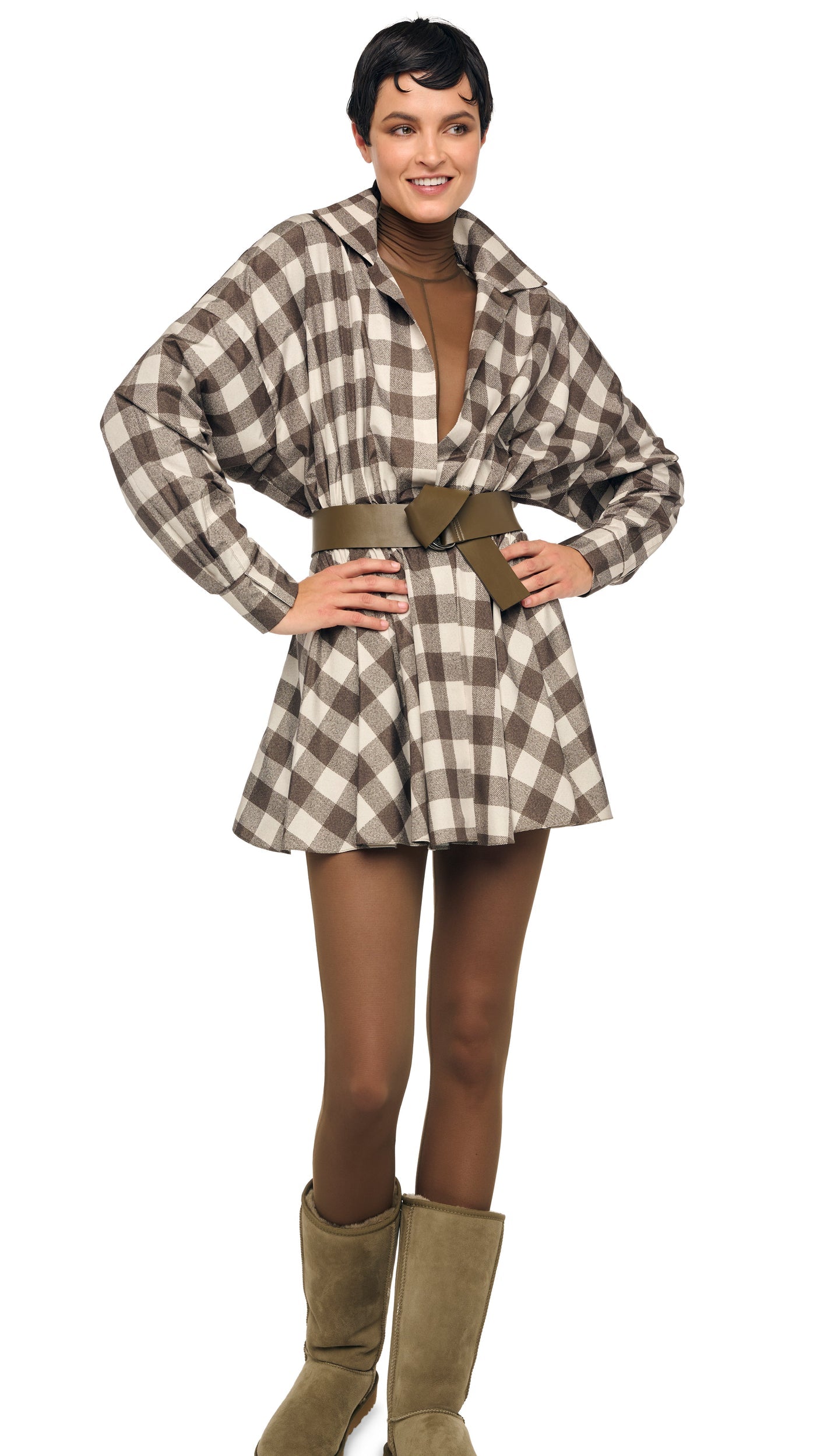 SUPER OS BF NK SHIRT FLARED MINI DRESS Bark Box Plaid | Norma Kamali Women