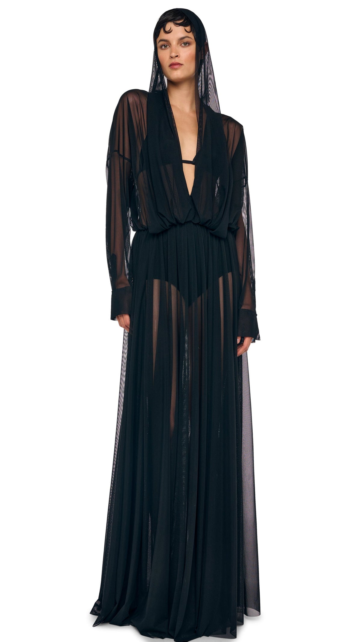 HOODED SUPER OS BF NK SHIRT FLARED GOWN Black | Norma Kamali Women