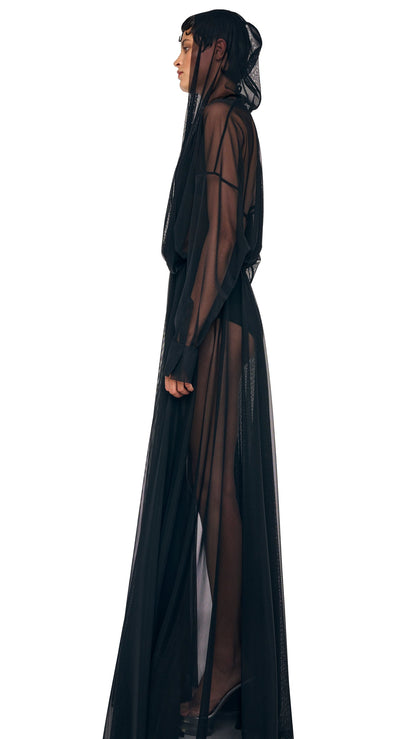 HOODED SUPER OS BF NK SHIRT FLARED GOWN Black | Norma Kamali Women