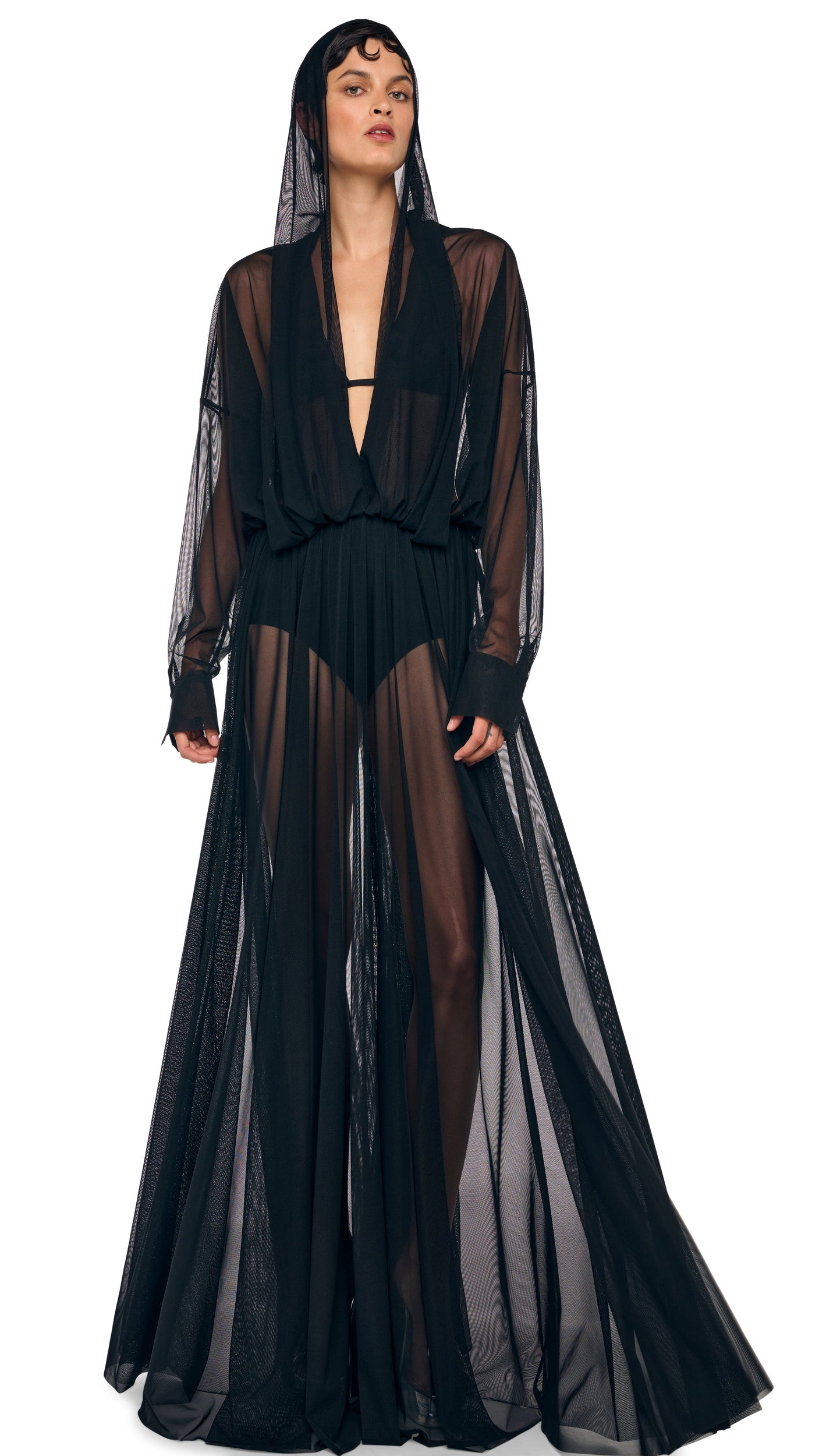 HOODED SUPER OS BF NK SHIRT FLARED GOWN Black | Norma Kamali Women