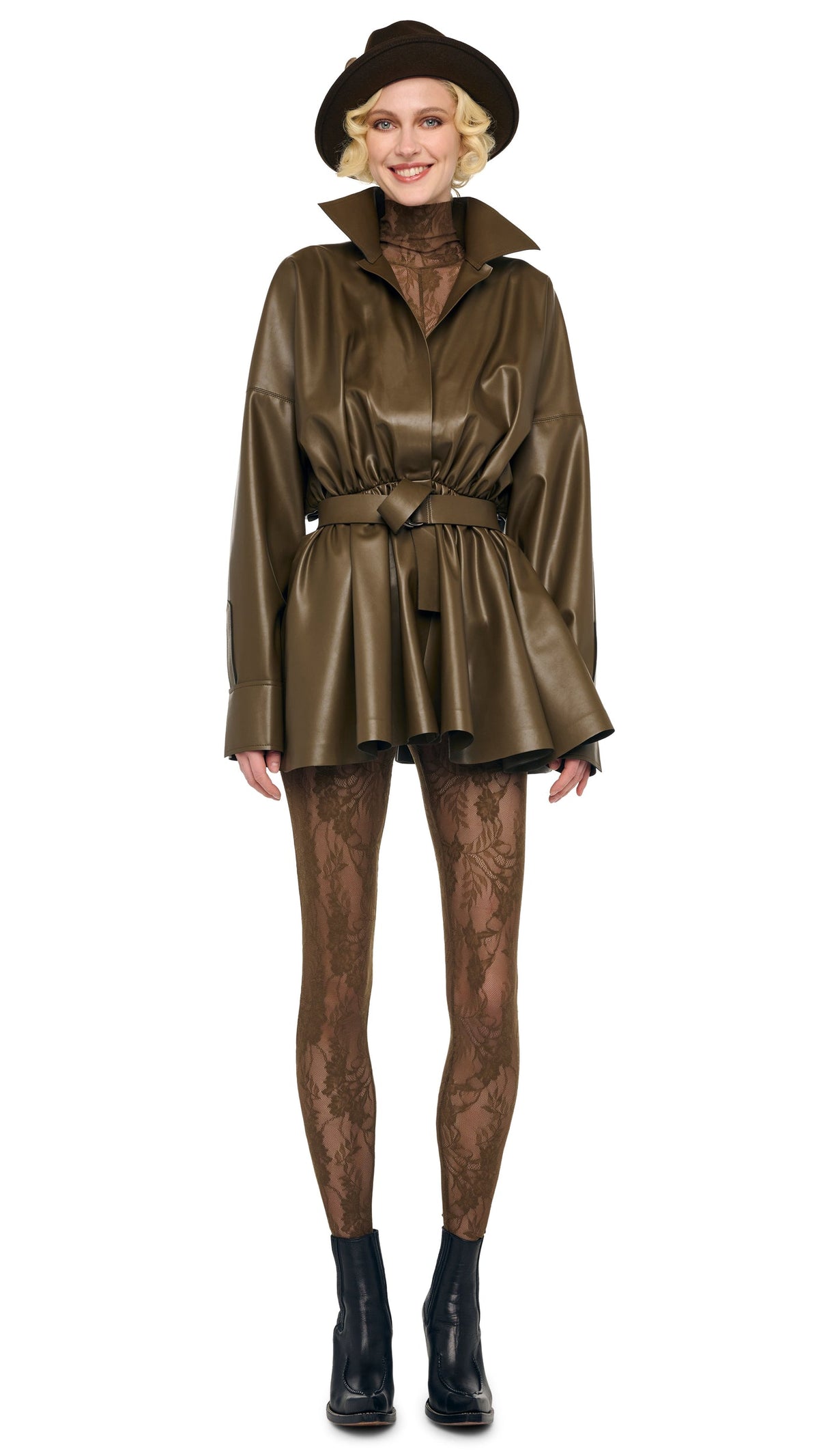 SUPER OS BF NK SHIRT FLARED MINI DRESS Bark | Norma Kamali Women