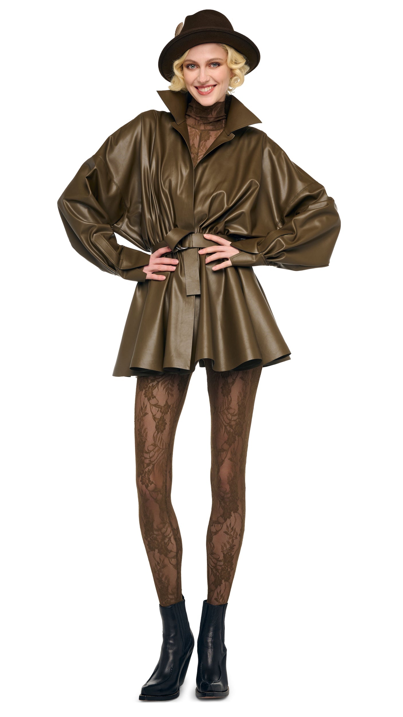 SUPER OS BF NK SHIRT FLARED MINI DRESS Bark | Norma Kamali Women