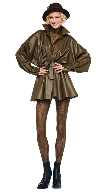 SUPER OS BF NK SHIRT FLARED MINI DRESS Bark | Norma Kamali Women