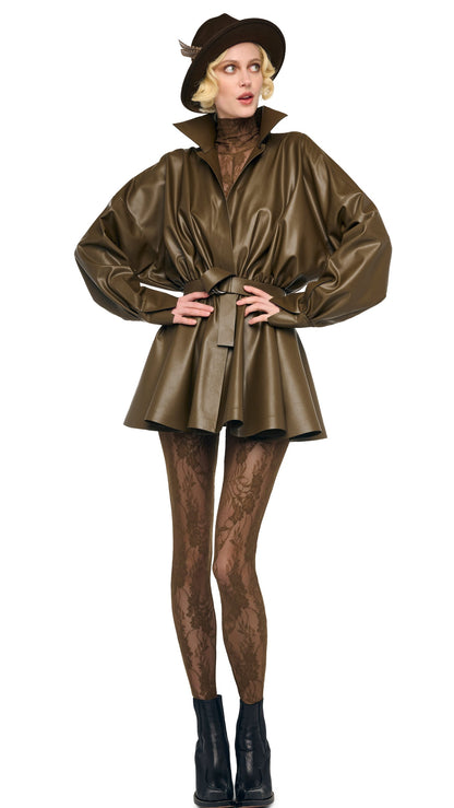 SUPER OS BF NK SHIRT FLARED MINI DRESS Bark | Norma Kamali Women