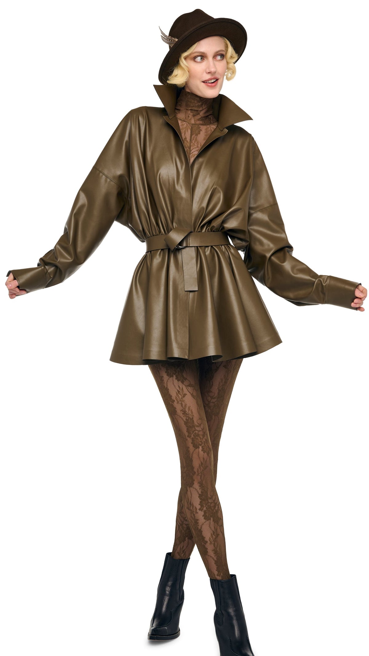 SUPER OS BF NK SHIRT FLARED MINI DRESS Bark | Norma Kamali Women