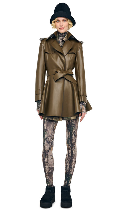 DOUBLE BREASTED TRENCH FLARED MINI DRESS Bark | Norma Kamali Women