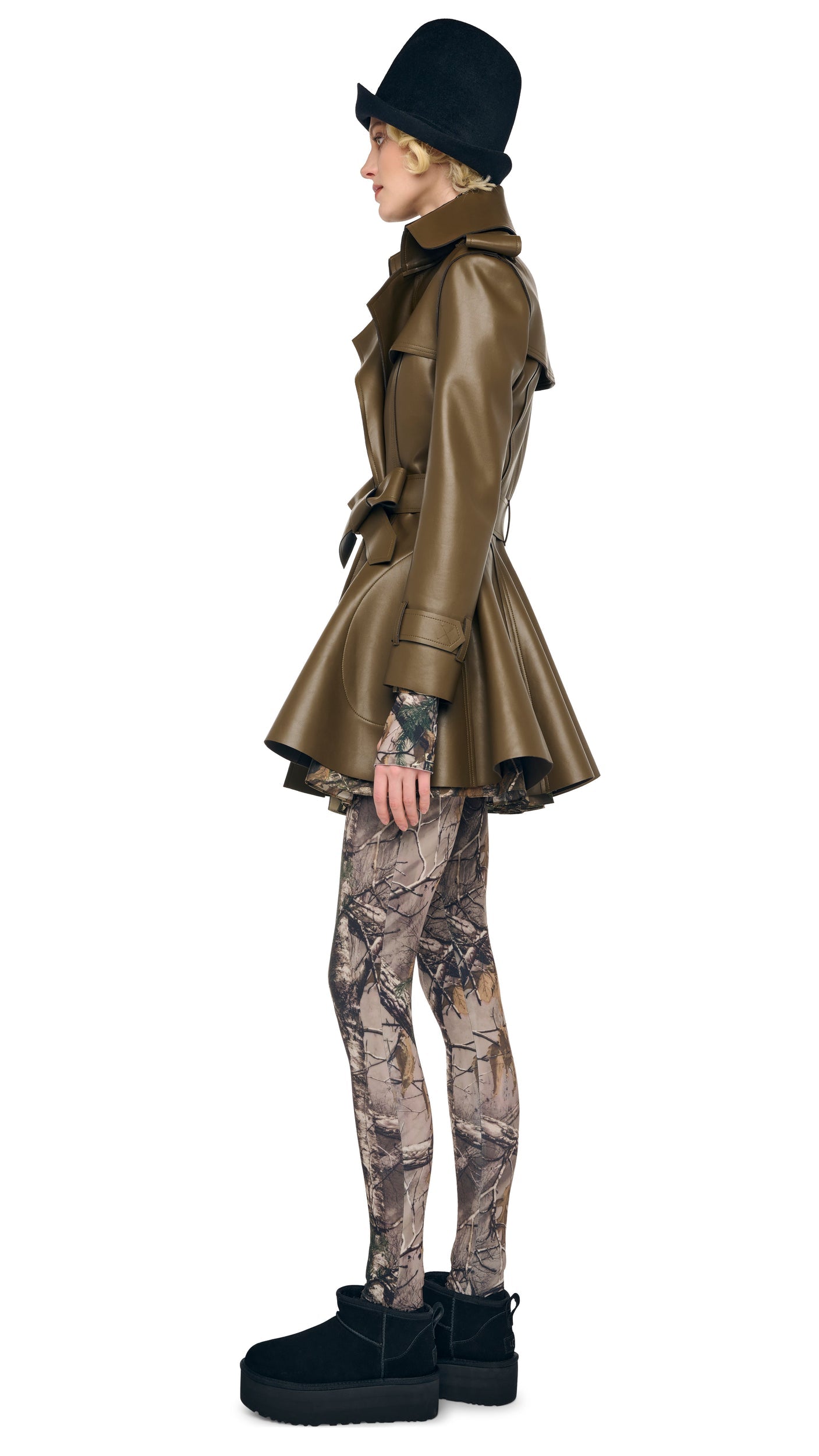 DOUBLE BREASTED TRENCH FLARED MINI DRESS Bark | Norma Kamali Women