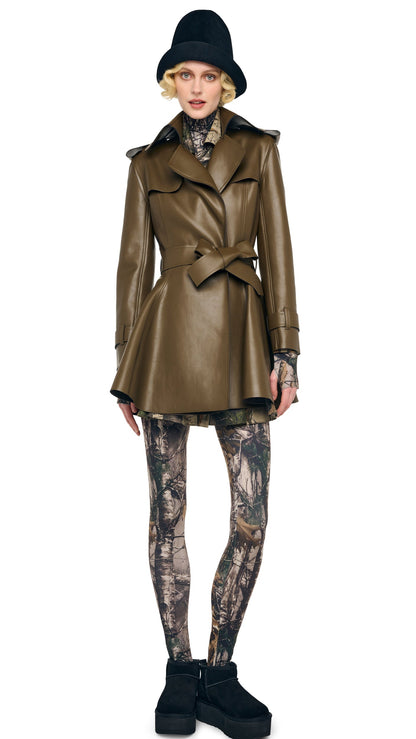 DOUBLE BREASTED TRENCH FLARED MINI DRESS Bark | Norma Kamali Women