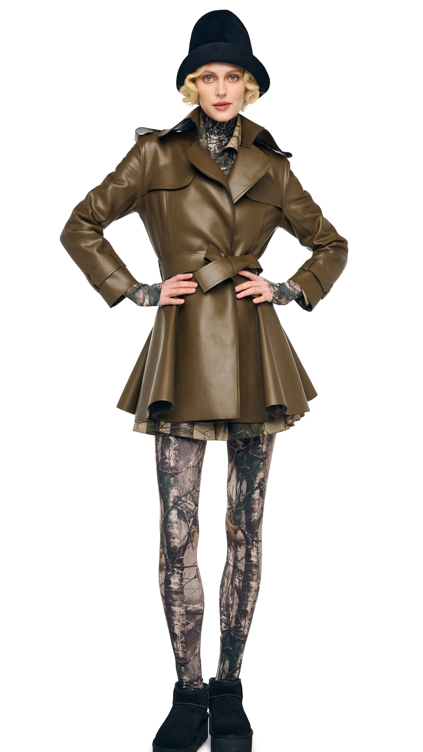 DOUBLE BREASTED TRENCH FLARED MINI DRESS Bark | Norma Kamali Women