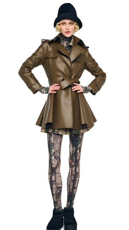 DOUBLE BREASTED TRENCH FLARED MINI DRESS Bark | Norma Kamali Women