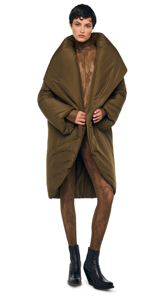 SHAWL COLLAR SLEEPING BAG COAT Bark | Norma Kamali Women