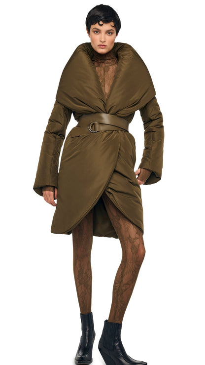 SHAWL COLLAR SLEEPING BAG COAT Bark | Norma Kamali Women