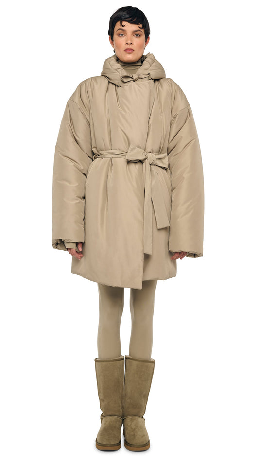 HOODED SLEEPING BAG COAT TO KNEE Elm | Norma Kamali Women