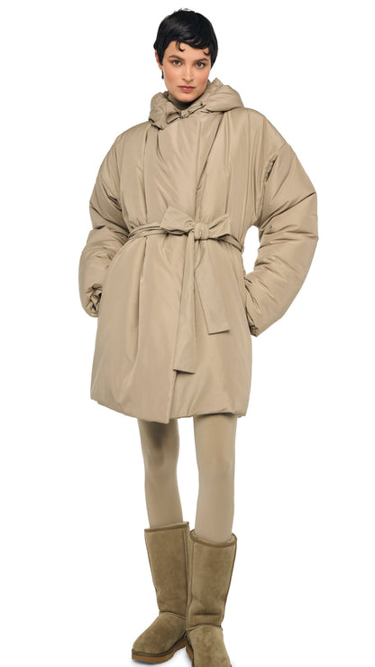 HOODED SLEEPING BAG COAT TO KNEE Elm | Norma Kamali Women