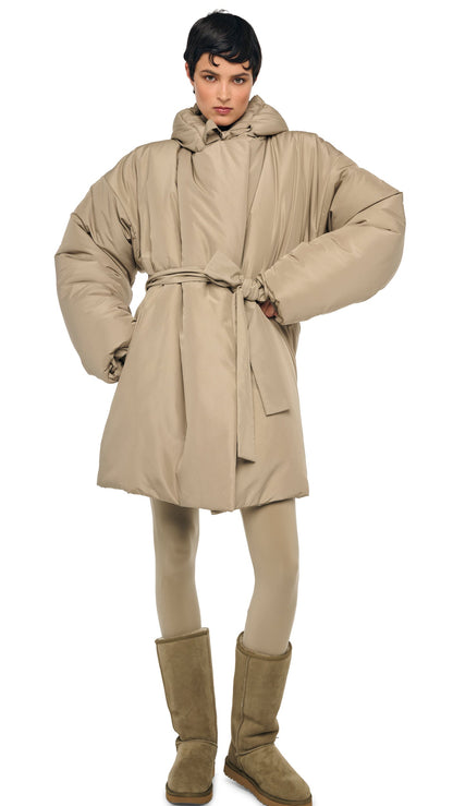 HOODED SLEEPING BAG COAT TO KNEE Elm | Norma Kamali Women