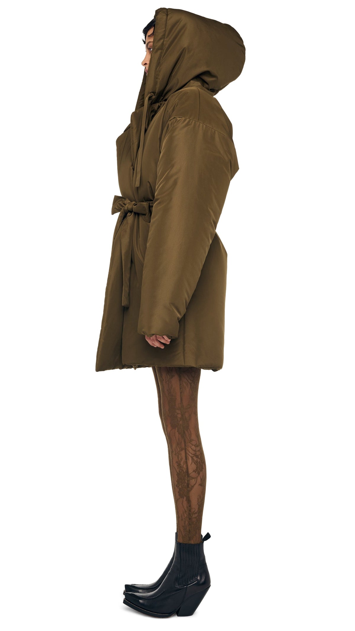 HOODED SLEEPING BAG COAT TO KNEE Bark | Norma Kamali Women