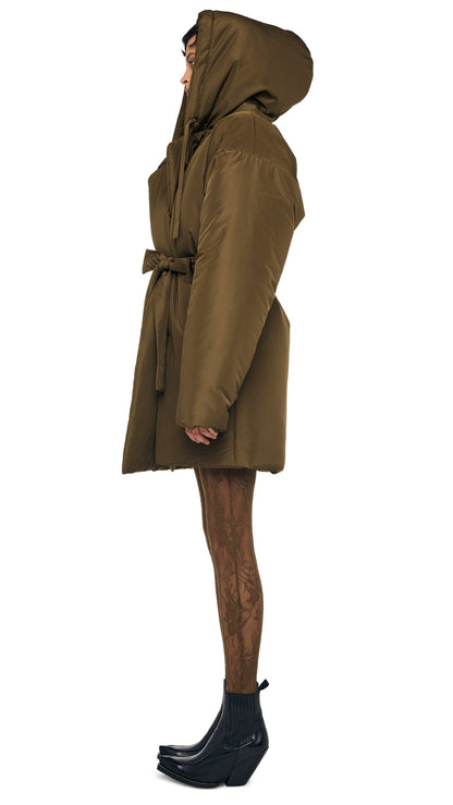 HOODED SLEEPING BAG COAT TO KNEE Bark | Norma Kamali Women