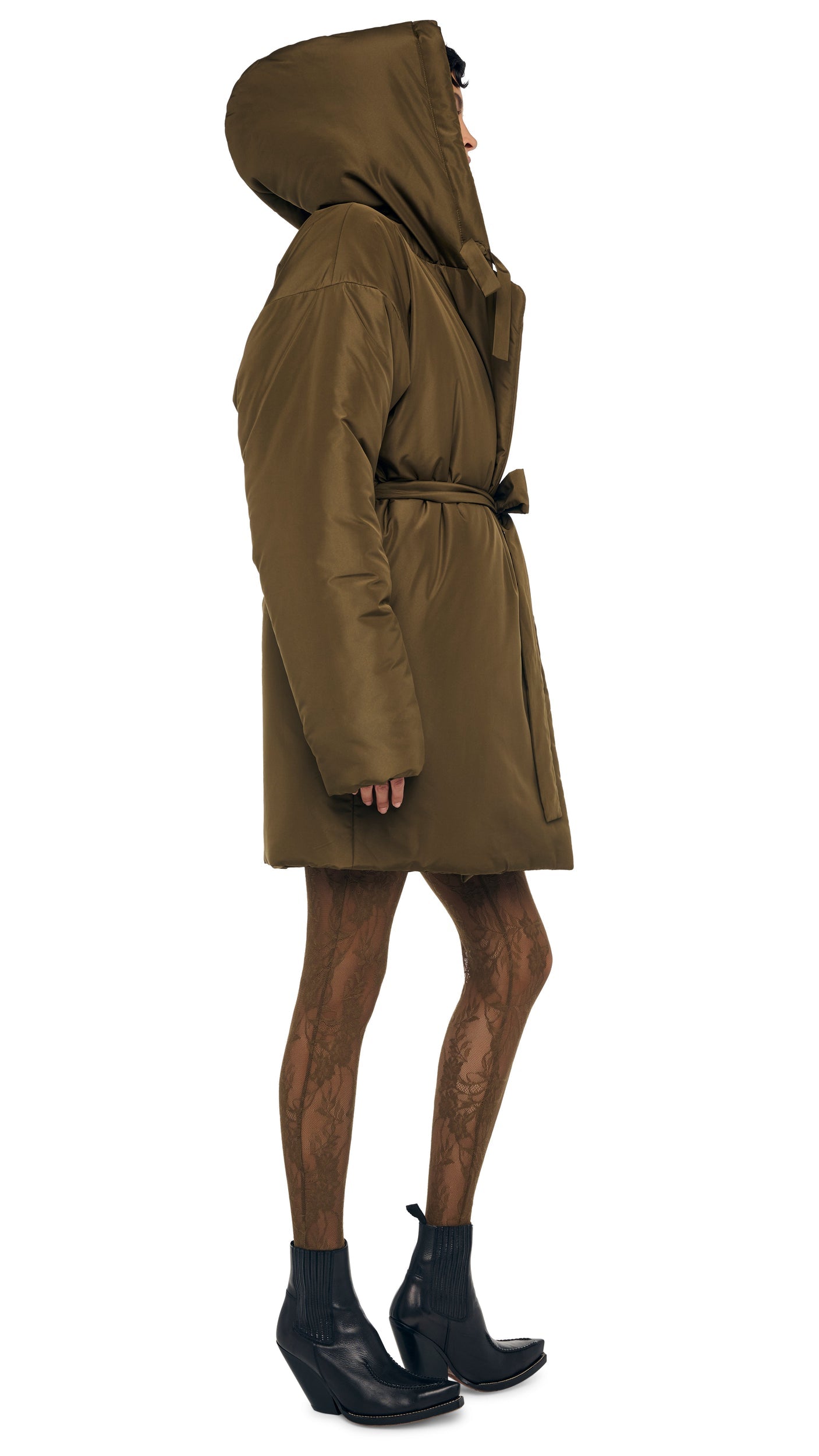 HOODED SLEEPING BAG COAT TO KNEE Bark | Norma Kamali Women