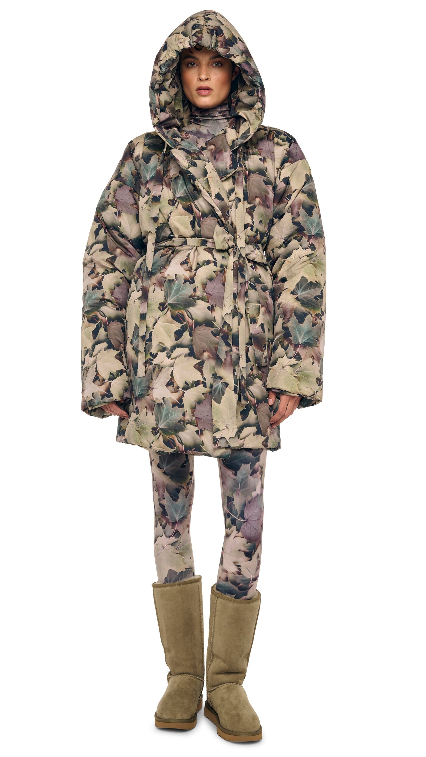 HOODED SLEEPING BAG COAT TO KNEE Autumn Leaves | Norma Kamali Women