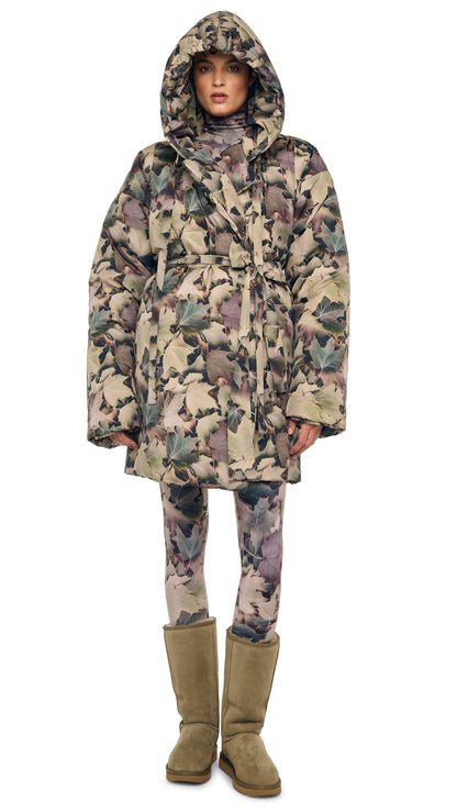 HOODED SLEEPING BAG COAT TO KNEE Autumn Leaves | Norma Kamali Women