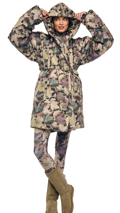 HOODED SLEEPING BAG COAT TO KNEE Autumn Leaves | Norma Kamali Women