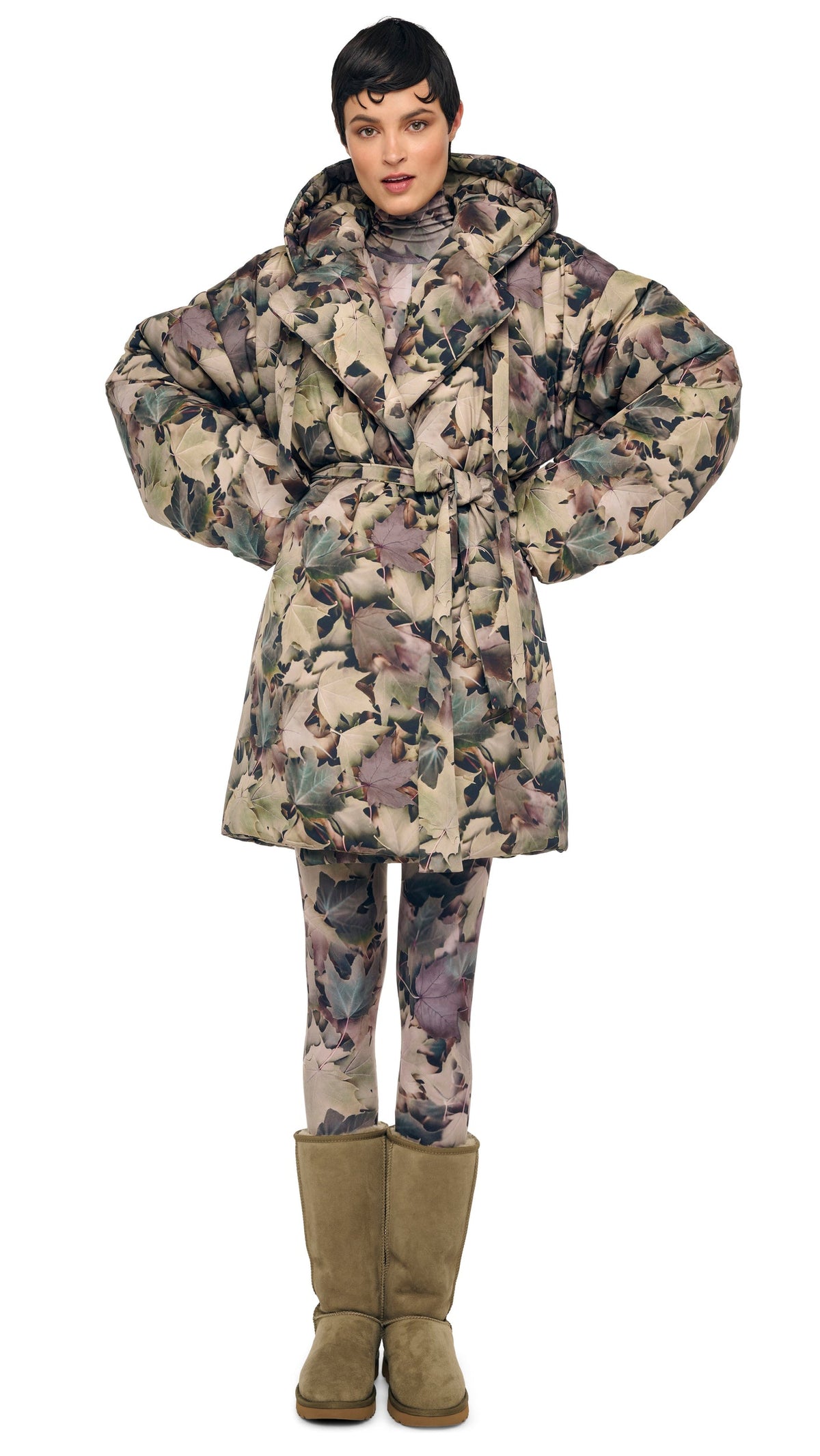 HOODED SLEEPING BAG COAT TO KNEE Autumn Leaves | Norma Kamali Women