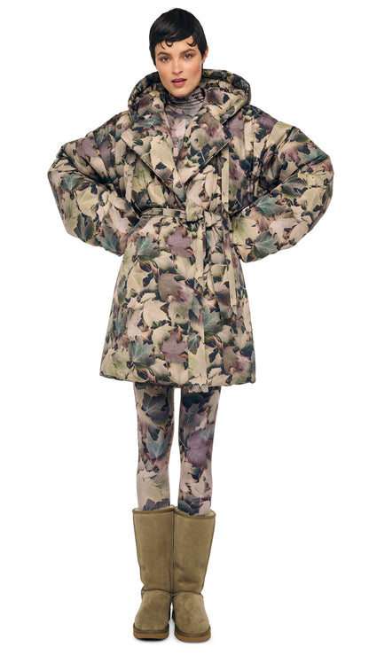 HOODED SLEEPING BAG COAT TO KNEE Autumn Leaves | Norma Kamali Women