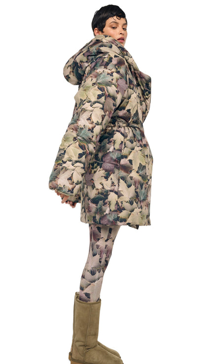 HOODED SLEEPING BAG COAT TO KNEE Autumn Leaves | Norma Kamali Women