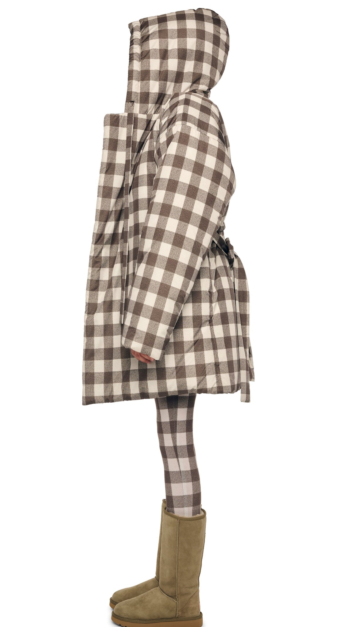 HOODED SLEEPING BAG COAT TO KNEE Bark Box Plaid | Norma Kamali Women