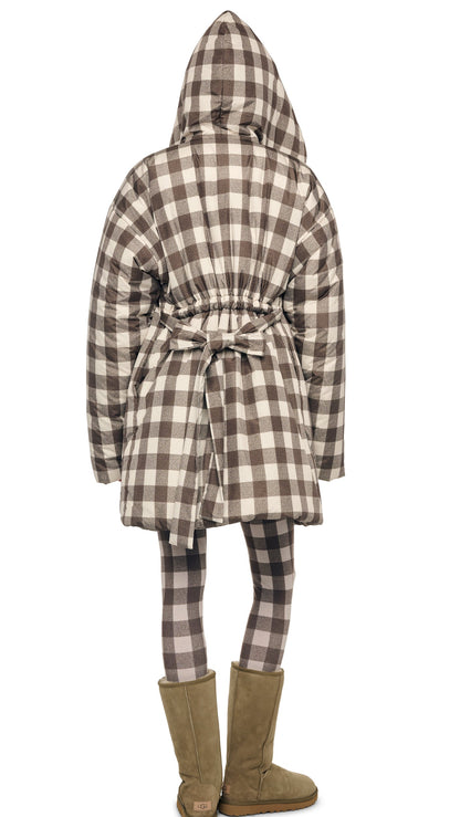HOODED SLEEPING BAG COAT TO KNEE Bark Box Plaid | Norma Kamali Women