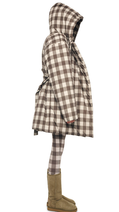 HOODED SLEEPING BAG COAT TO KNEE Bark Box Plaid | Norma Kamali Women