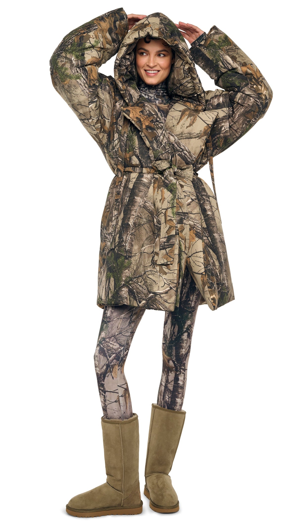 HOODED SLEEPING BAG COAT TO KNEE Trees | Norma Kamali Women