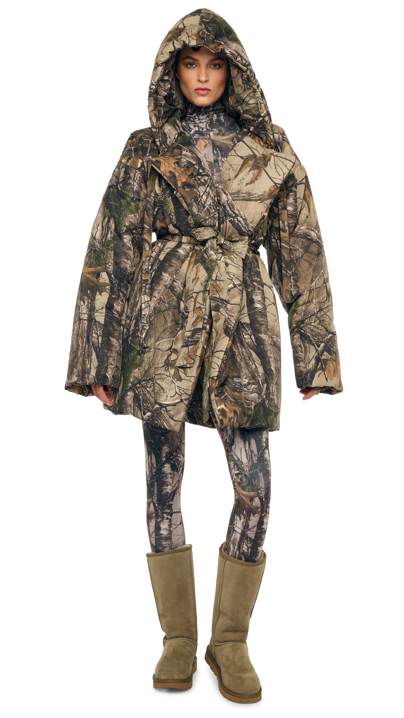 HOODED SLEEPING BAG COAT TO KNEE Trees | Norma Kamali Women